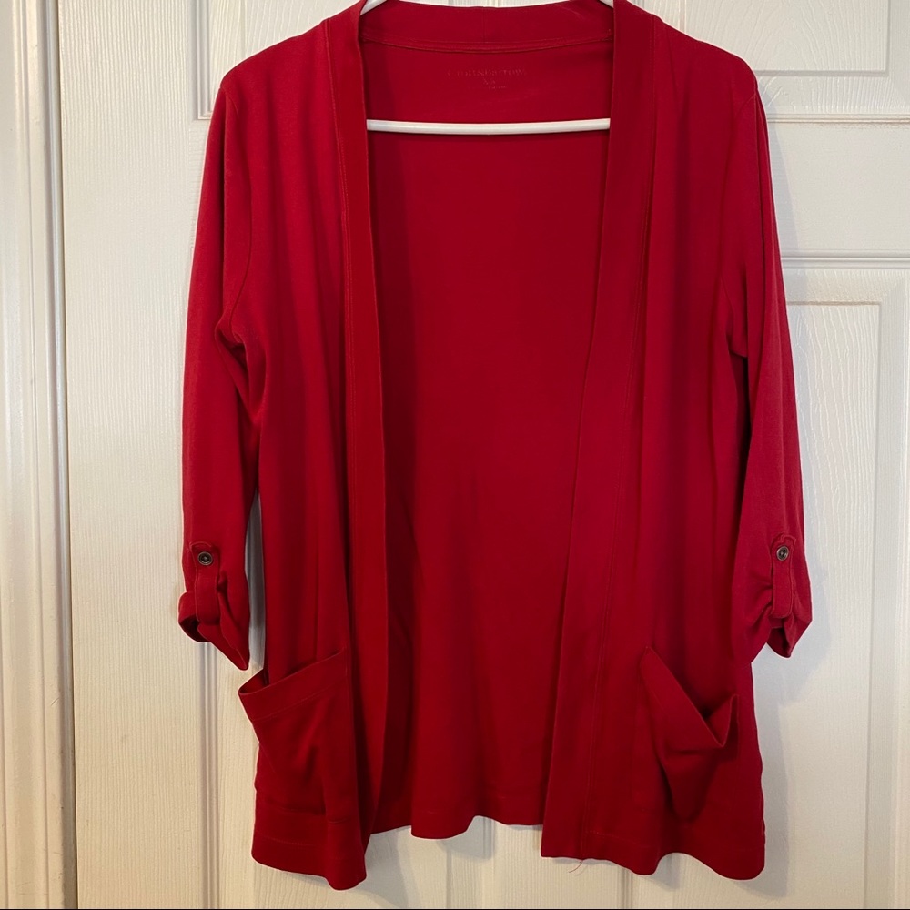 Red, comfortable cardigan with pockets
